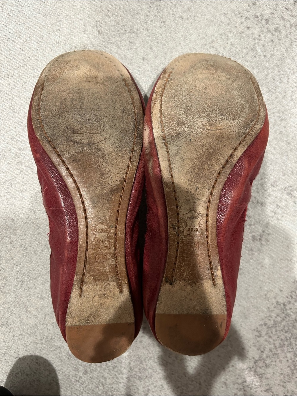 Tory Burch Burgundy Leather Logo Ballet Flats - Picture 2 of 3